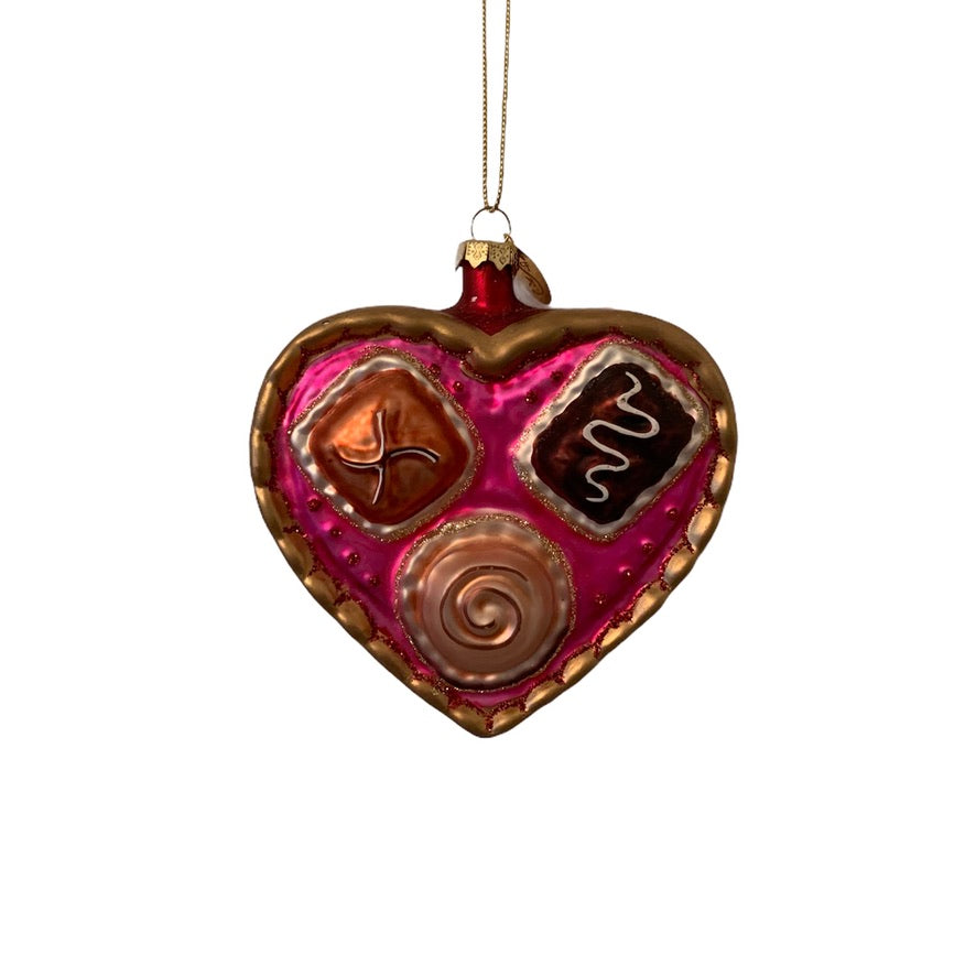 Heart Shaped Chocolate Box Glass Ornament | Putti Christmas Celebrations 