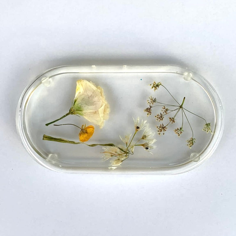 Resin Botanical Trinket Tray - White and Yellow