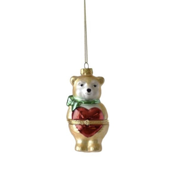 Teddy Bear Hinged Glass Trinket Box Ornament | Putti Christmas 