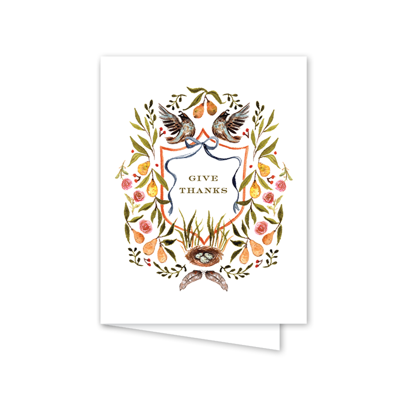Partridge Crest "Give Thanks" Thanksgiving Greeting Card | Putti Fine Furnishings 