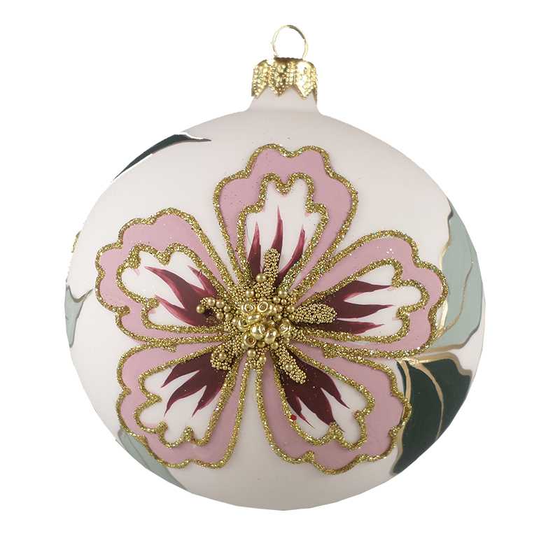 Hand Painted Blue Flower Glss Ball Christmas Ornament
