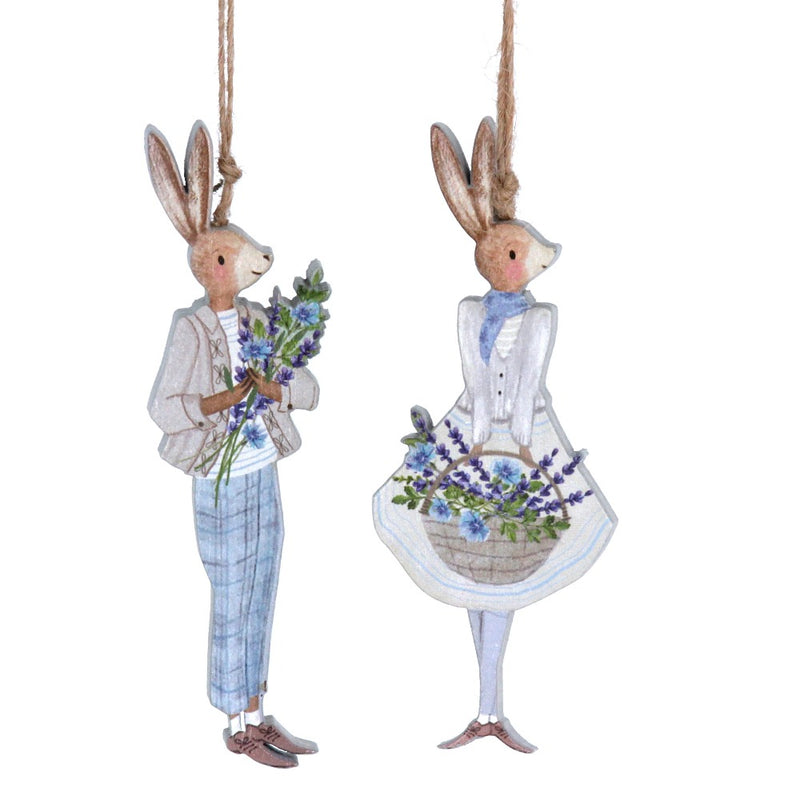 Herbs Dressed Bunny Wood Ornament  | Putti Decorations