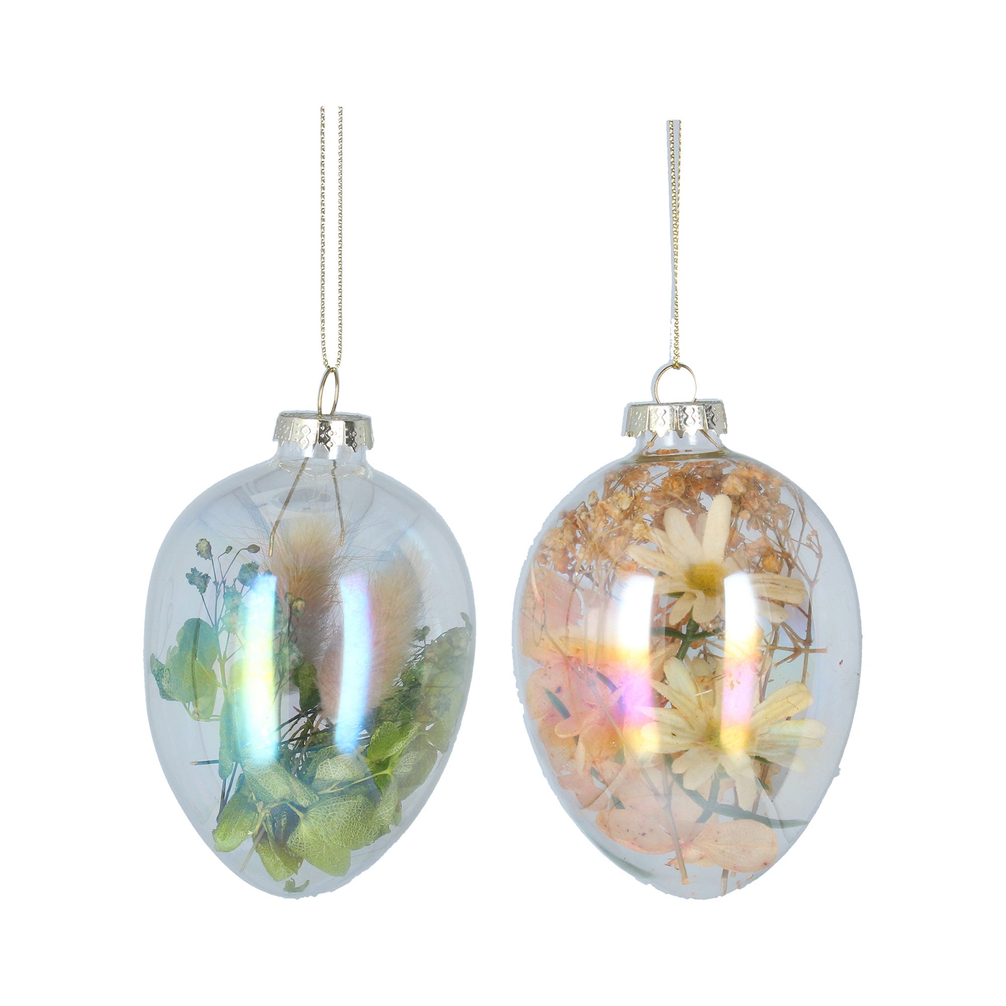 Meadow Flower Filled Glass Egg Ornament