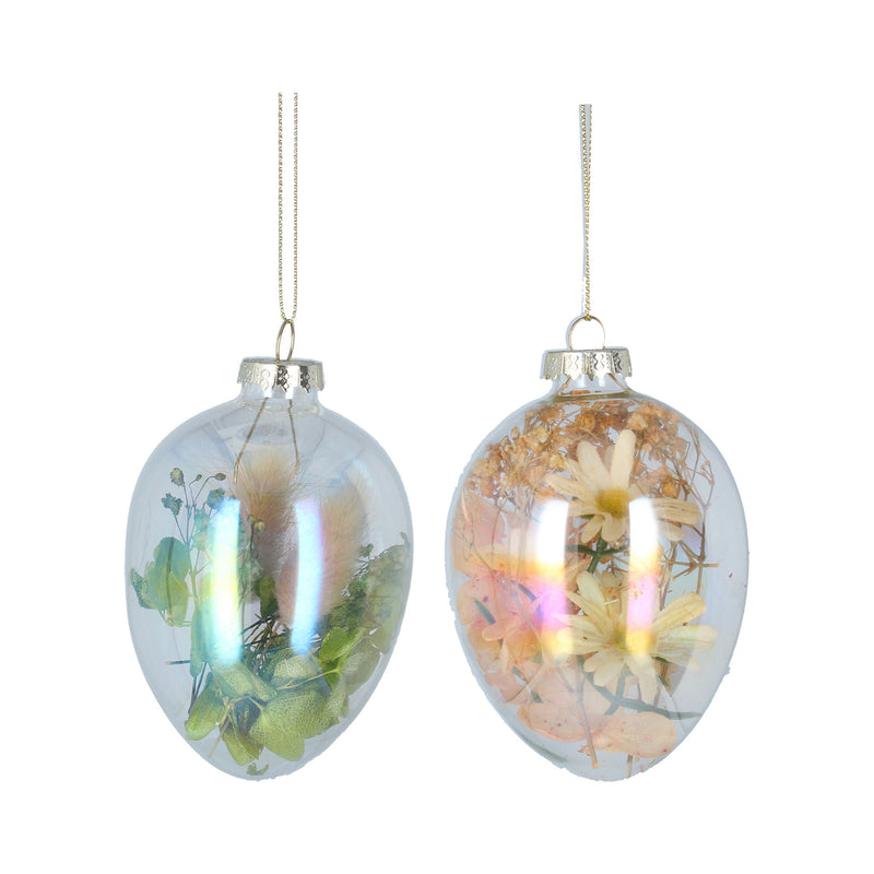 Meadow Flower Filled Glass Egg Ornament