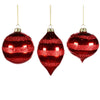 Shiny Red with Glitter bands Glass Ball Christmas Ornament  | Putti Christmas