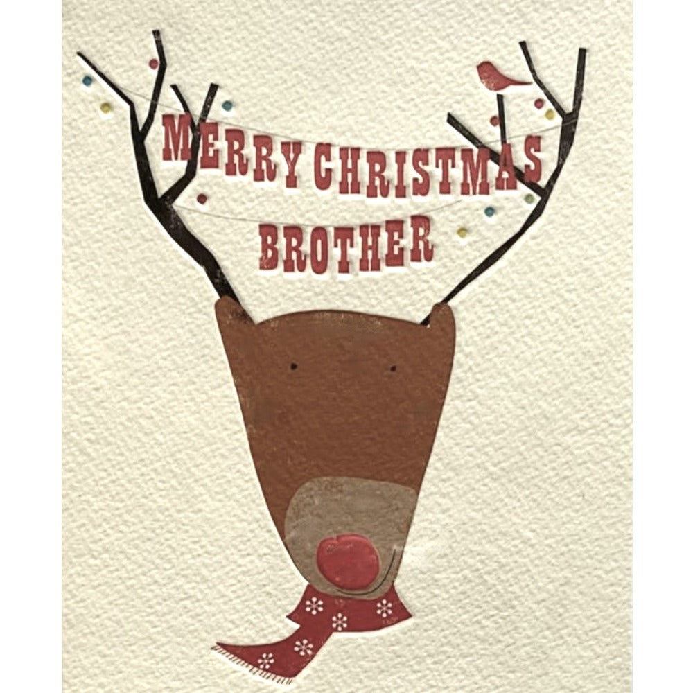 "Merry Christmas Brother" Retro  Reindeer Greeting Card