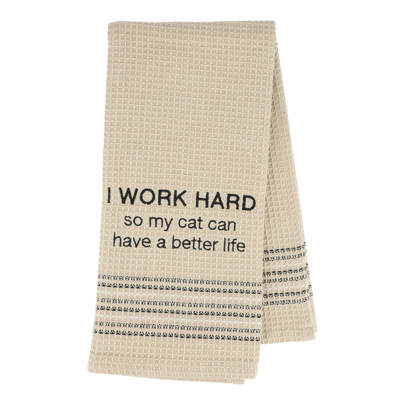Dry Wit Towel - Work Hard for Cat
