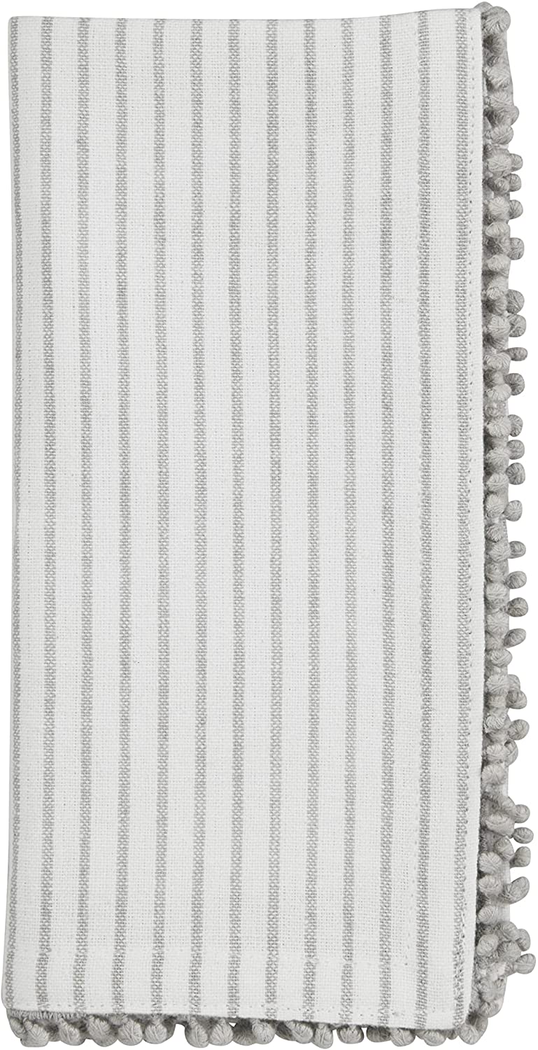 Mud Pie Grey Stripe Cotton Pom Pom Napkin Set