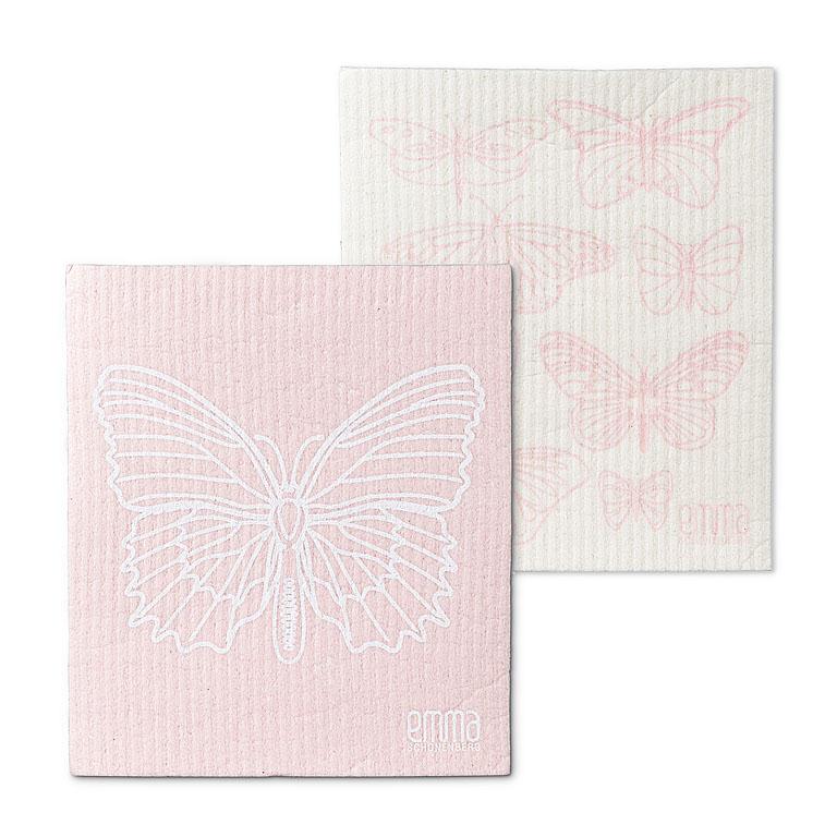Pink Butterfly Swedish Dish Cloths - Set of 2  | Putti Fine Furnishings 