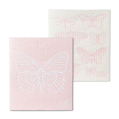 Pink Butterfly Swedish Dish Cloths - Set of 2  | Putti Fine Furnishings