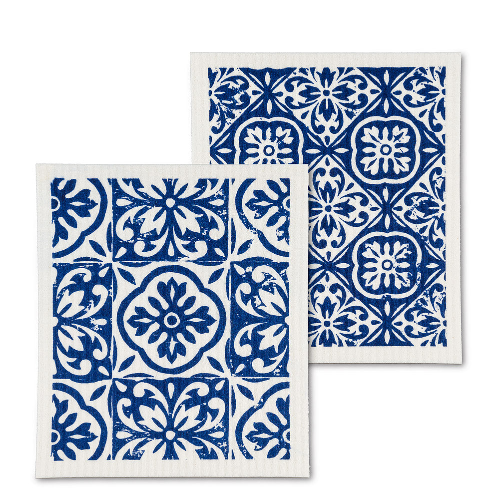 Blue Tile Dishcloths - Set of 2 | Putti Fine Furnishings 