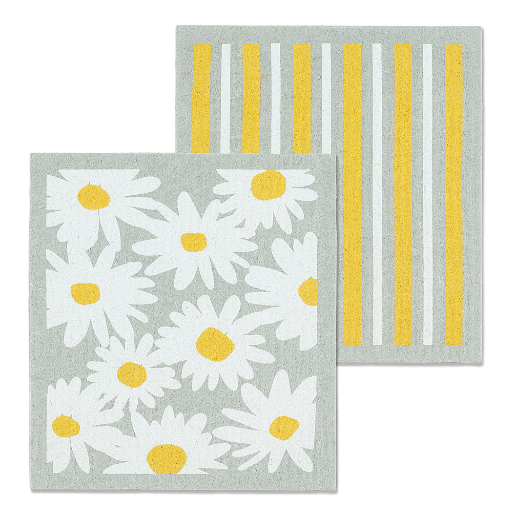 Daisy & Stripe Swedish Dish Cloths - Set of 2 |  Putti Fine Furnishings 