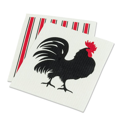Rooster & Red Stripe Swedish Dish Cloths - Set of 2