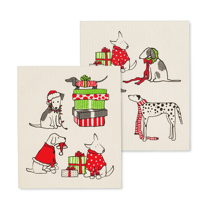 Holiday Dogs Swedish Dish Cloths-Set of 2 | Putti Christmas Canada