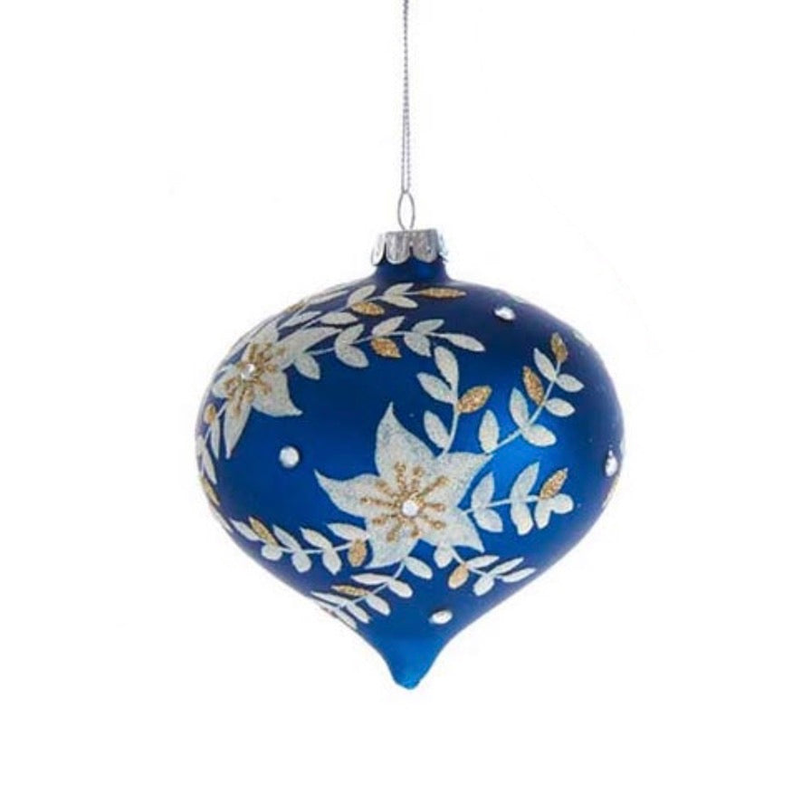 Kurt Adler Indigo Blue with Flowers Glass Onion Ornament