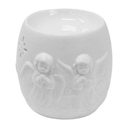 White Ceramic Wax Melter with Cherub Motif