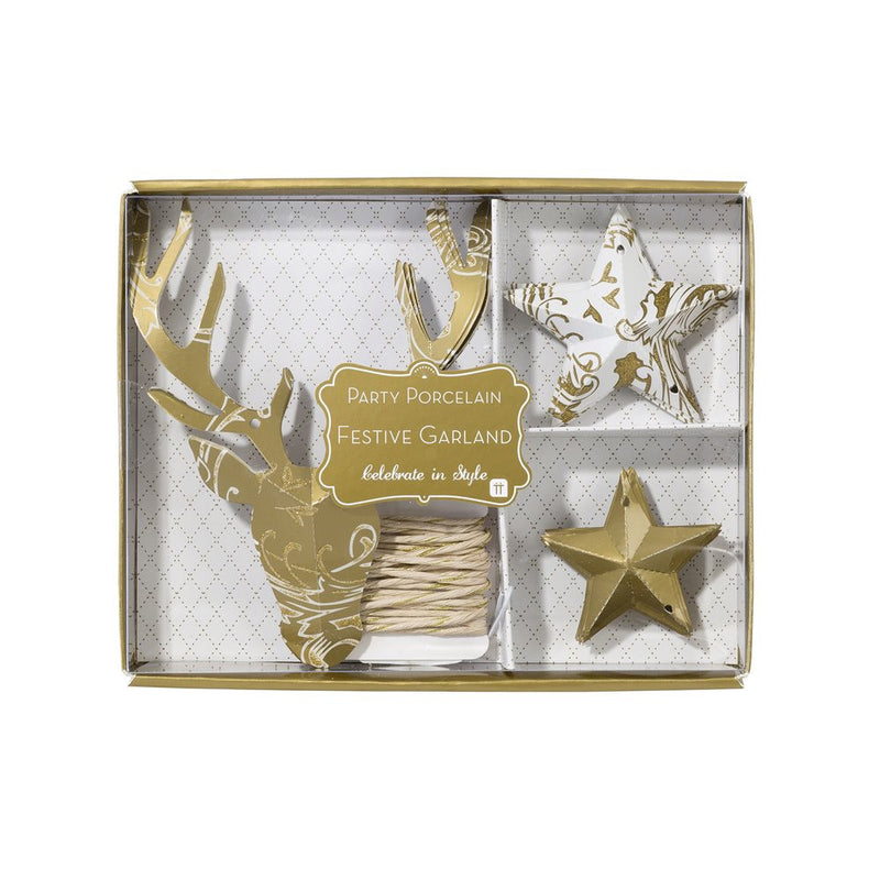  Party Porcelain Gold Stag Garland, TT-Talking Tables, Putti Fine Furnishings