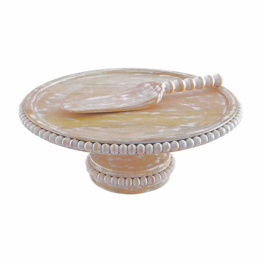  Mud Pie Beaded Wood Cake Stand with Server | Putti Fine Furningshings