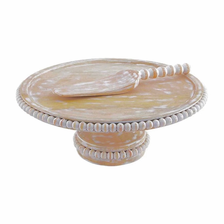 Mud Pie Beaded Wood Cake Stand with Server Putti Fine