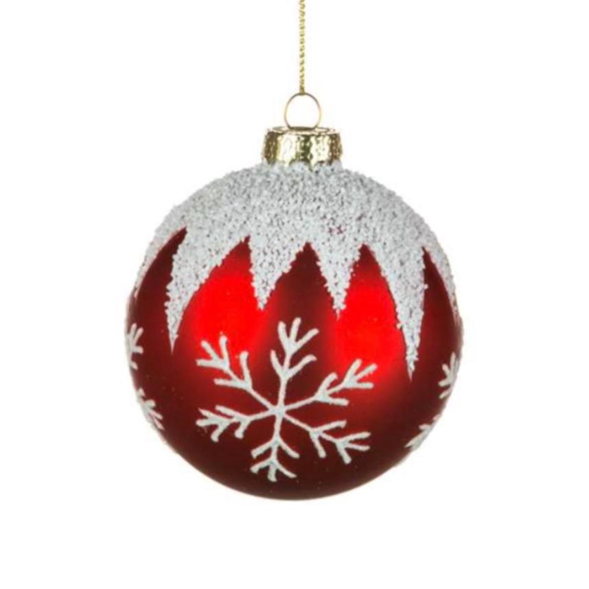 Matte Red Snow Capped Glass Ball Ornament