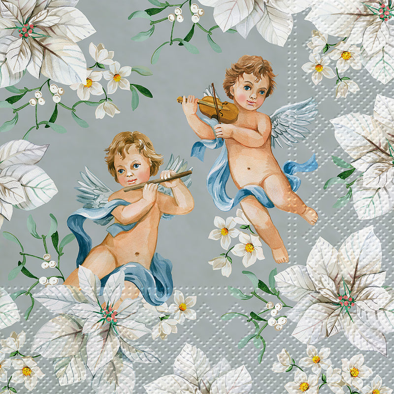 Cherubs and Flowers Luncheon Napkins - Silver