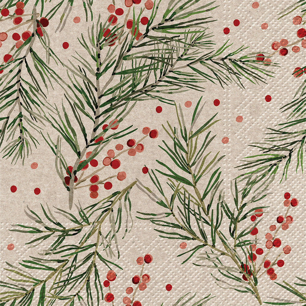 Pine and Berry Paper Napkin - Lunch  | Putti Christmas Party Supplies 