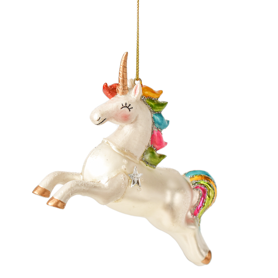 Rainbow Unicorn Glass Ornament | Putti Christmas Canada 