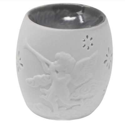 White Ceramic Wax Melter with Cherub Motif