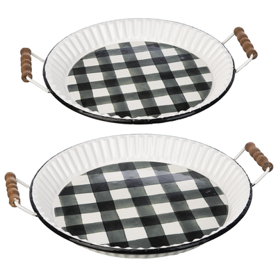 Black & White Enamel Gingham Pie Tin Tray