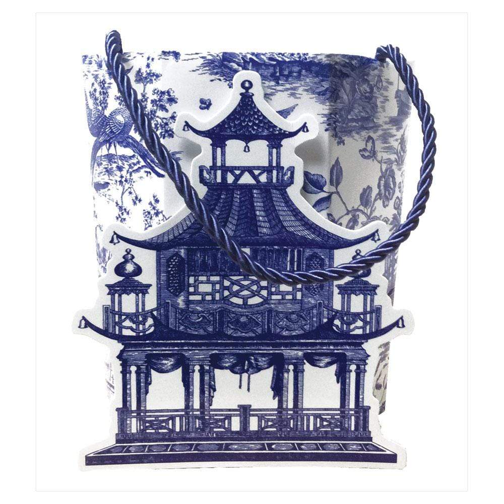 Caspari Blue and White Pagoda Hexagonal  Gift Bag | Putti Christmas 