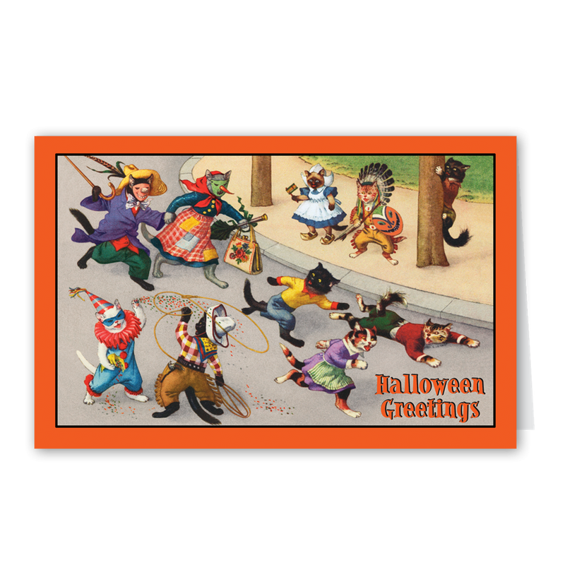 "Trick or Treat Tabbies" Halloween Greeting Card -  Stationary - Old World Christmas - Putti Fine Furnishings Toronto Canada