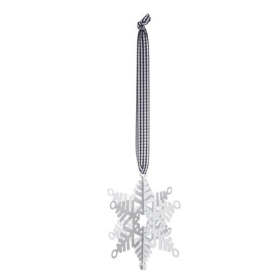 White Metal Snowflake with Black and White Gingham Ribbon