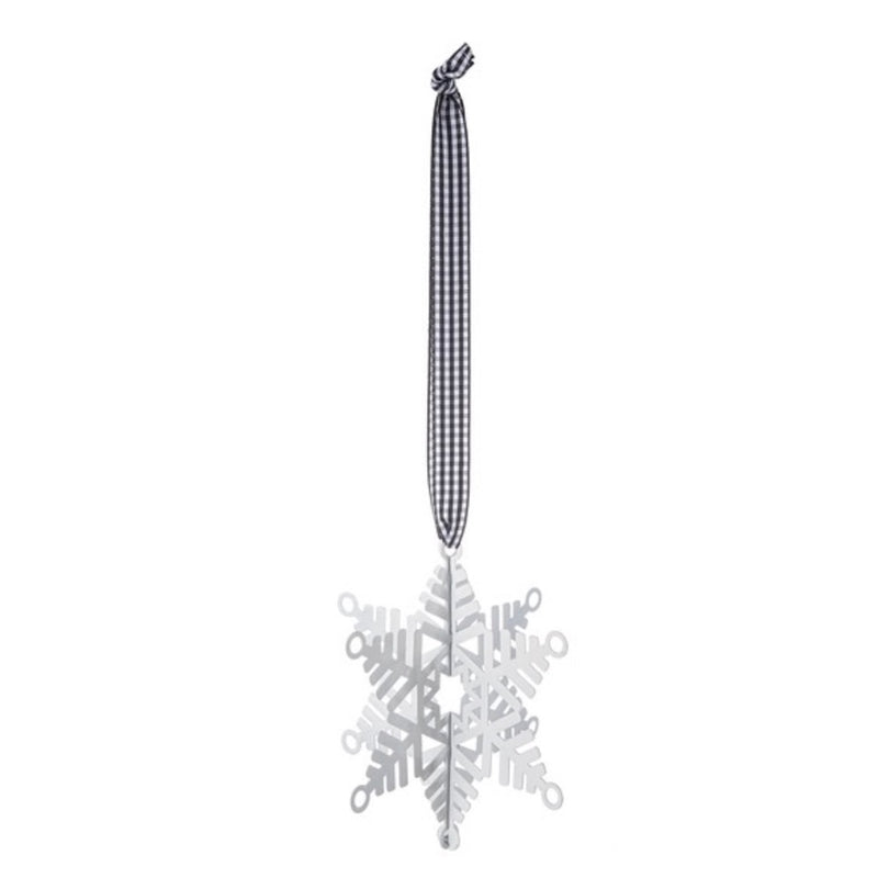 White Metal Snowflake with Black and White Gingham Ribbon | Putti Canada 