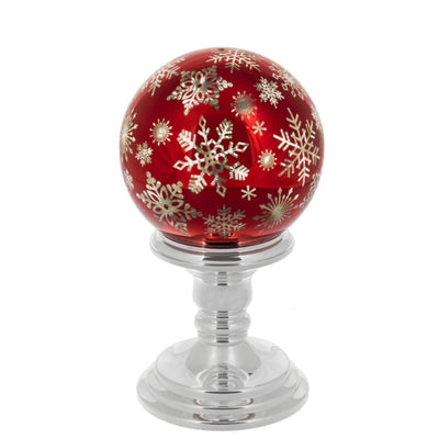 Red Snowflake Twinkle Ball on Pedestal