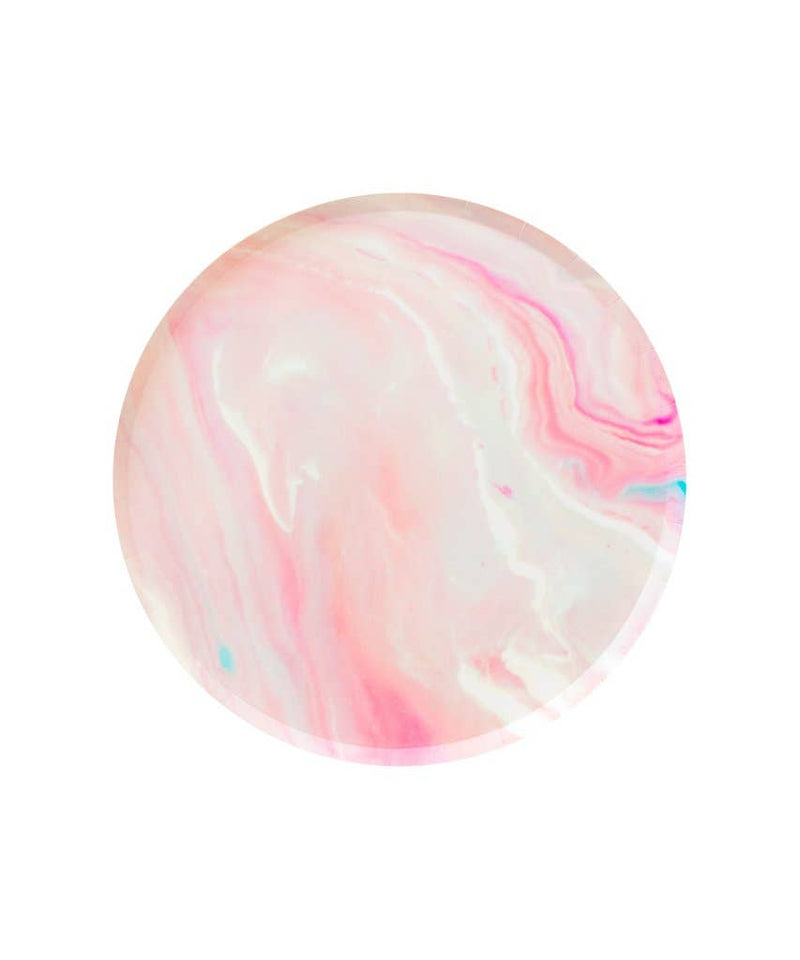 Pink Marble Low Rim Paper Plates - Large