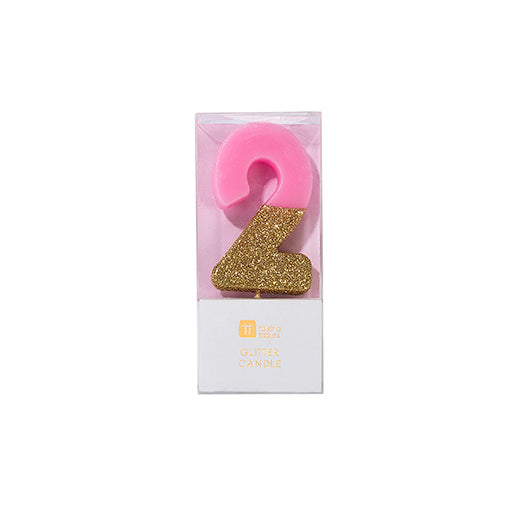  "We Heart Birthdays" Pink Glitter Number Candle - Two, TT-Talking Tables, Putti Fine Furnishings