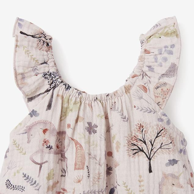 Elegant Baby Unicorn Floral Print Flutter Sleeve and Bloomer Set  | Le Petite Putti Canada