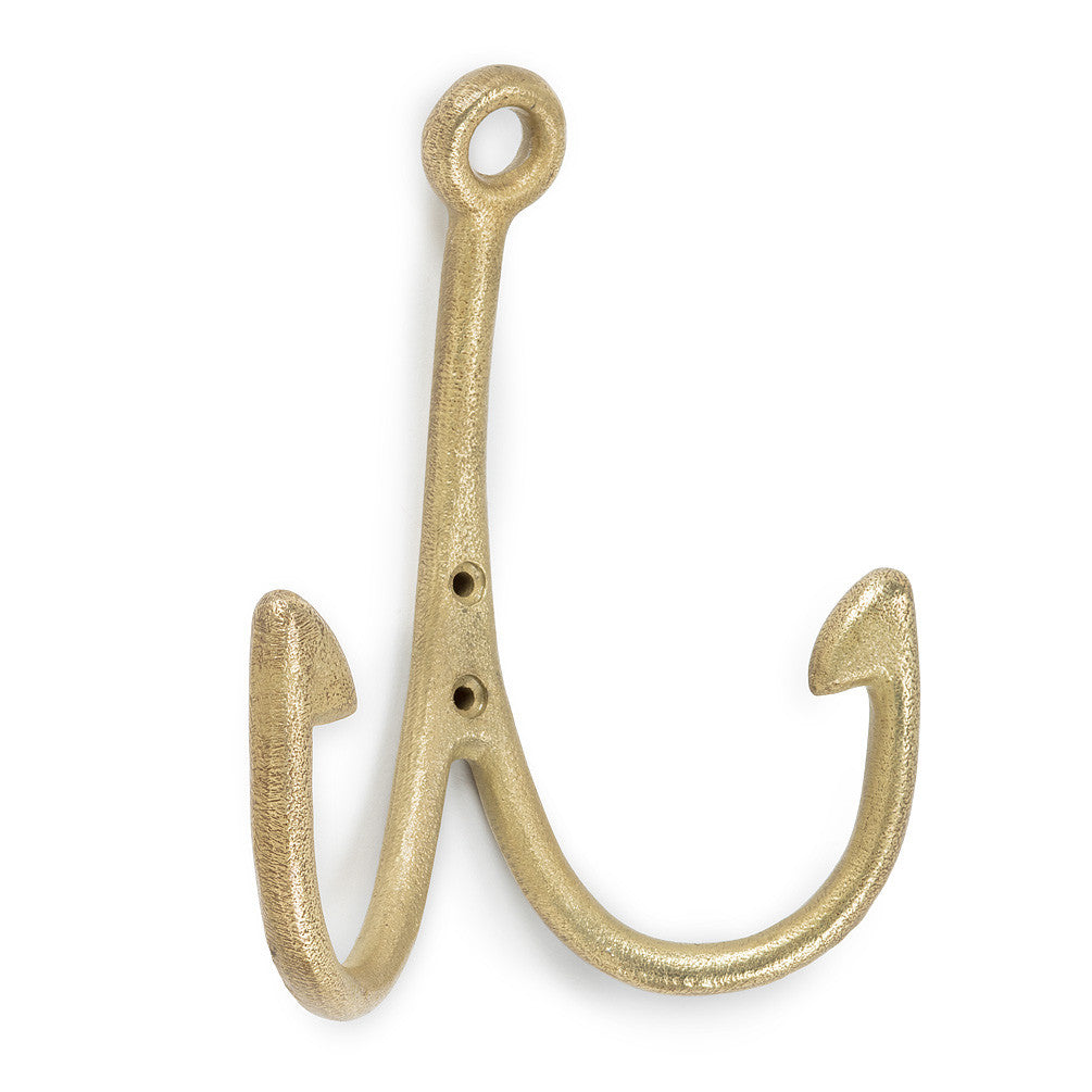 Fish Hook Double Wall Hook Antique Gold -Putti Fine Furnishings Canada