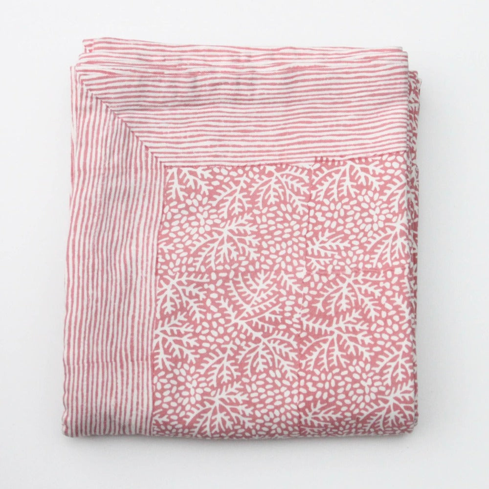 Hand Block Printed Floral Coral Tablecloth | Putti fine Furnishings Canada 