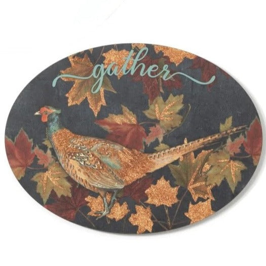 "Gather" Oval Pheasant Wall Plaque  | Putti Autumn Thanksgiving Celebrations 