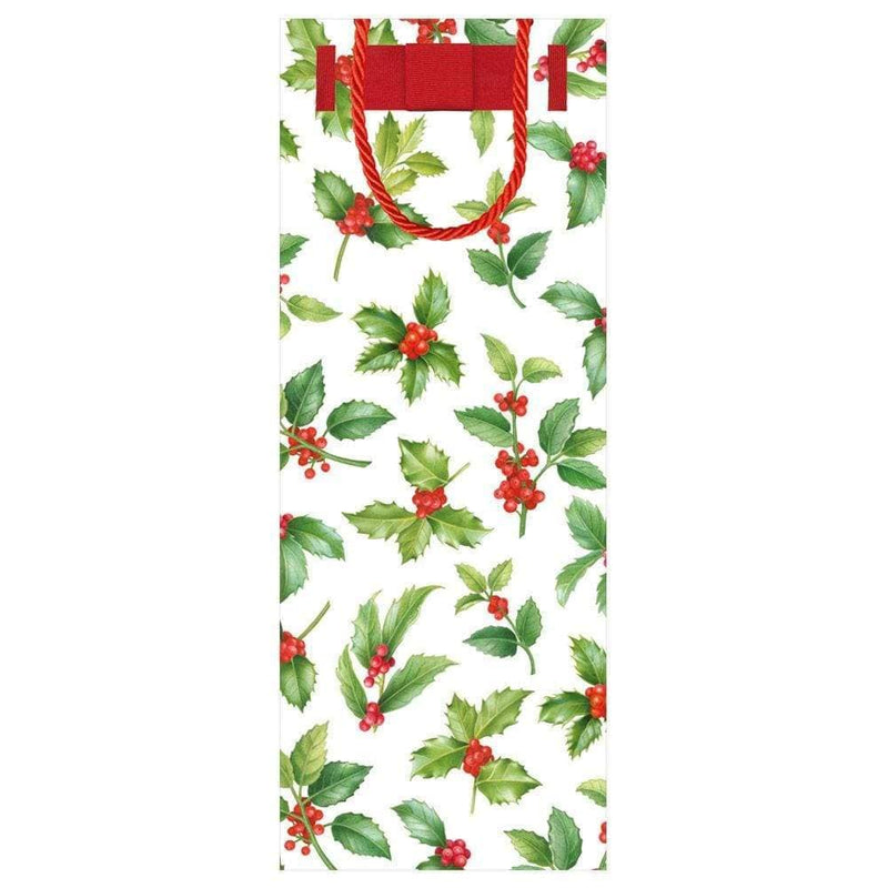 Caspari Holly Toss Christmas Bottle Gift Bag  | Putti Christmas 