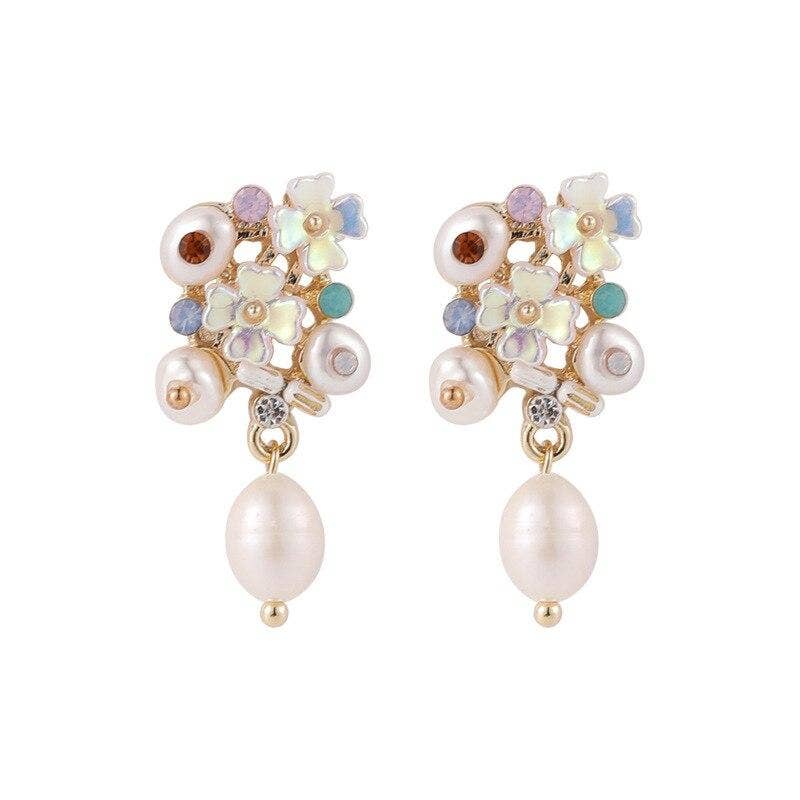 Pearl Drop Flower Earrings | Putti Fine Fashions 