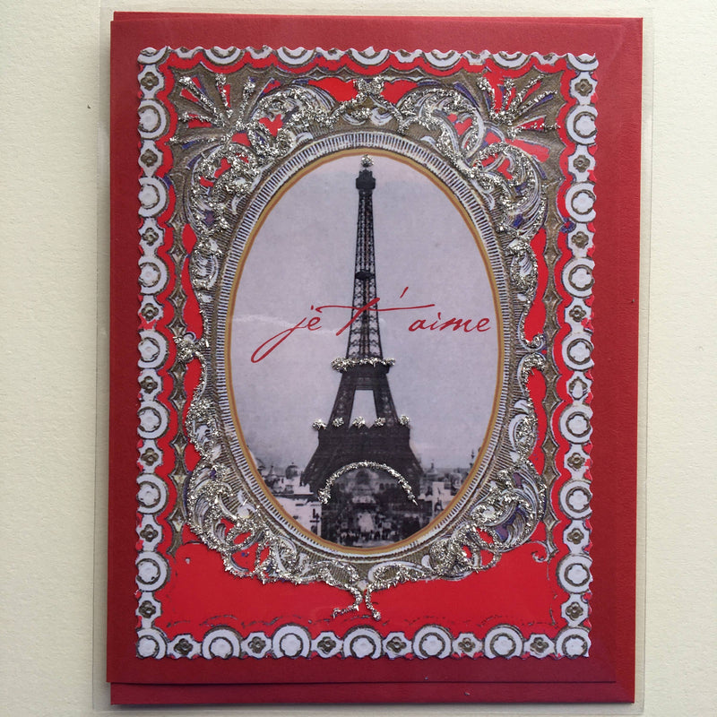 Hand Glittered Eiffel Tower "je T'aime" Greeting Card