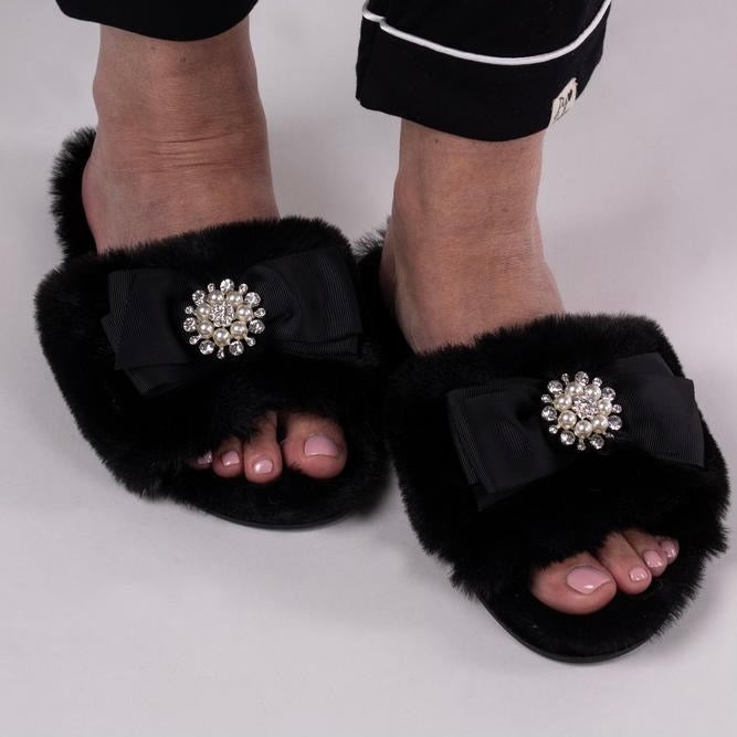 Pretty You London Black Anya Slippers | Putti Fine Fashions 