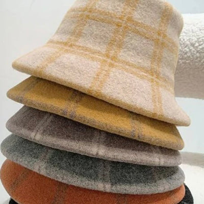 Plaid Wool Bucket Hat - Grey