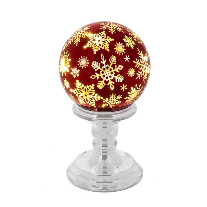 Red Snowflake Twinkle Ball on Pedestal