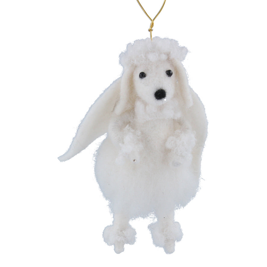 White Poodle with Wings Felt Ornament