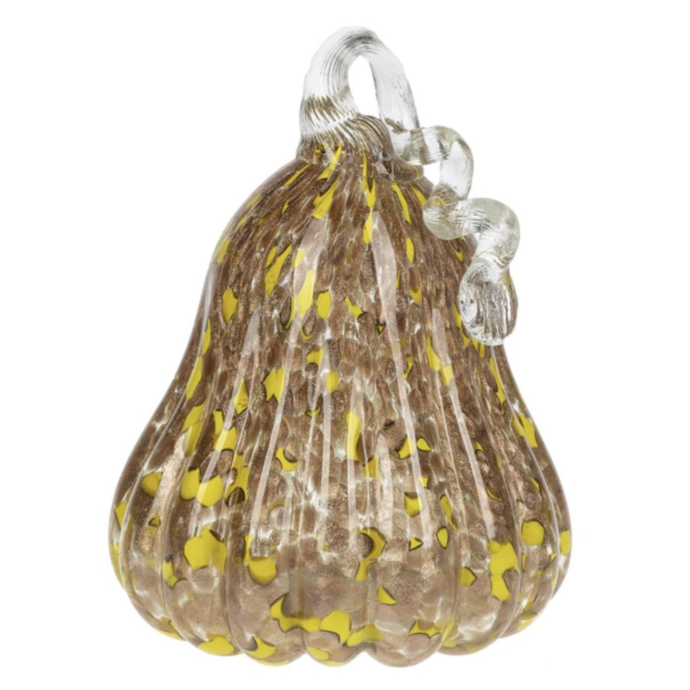 Large Light Up Blown Glass Gourd - Yellow Mottled