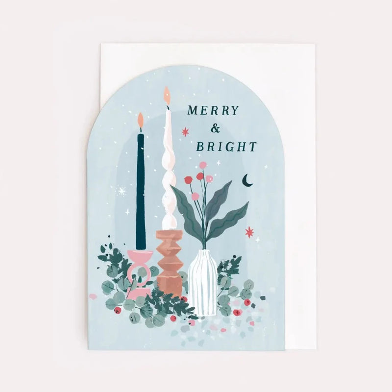 Candles "Merry & Bright" Arched Christmas Card