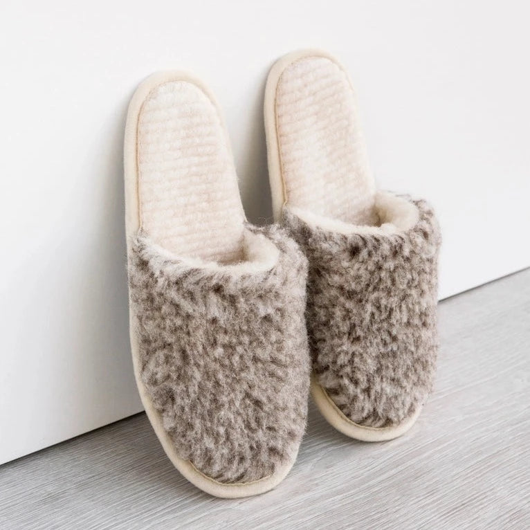 Men's Wool Slippers - Grey Brown | Putti Fine Fashions Canada 